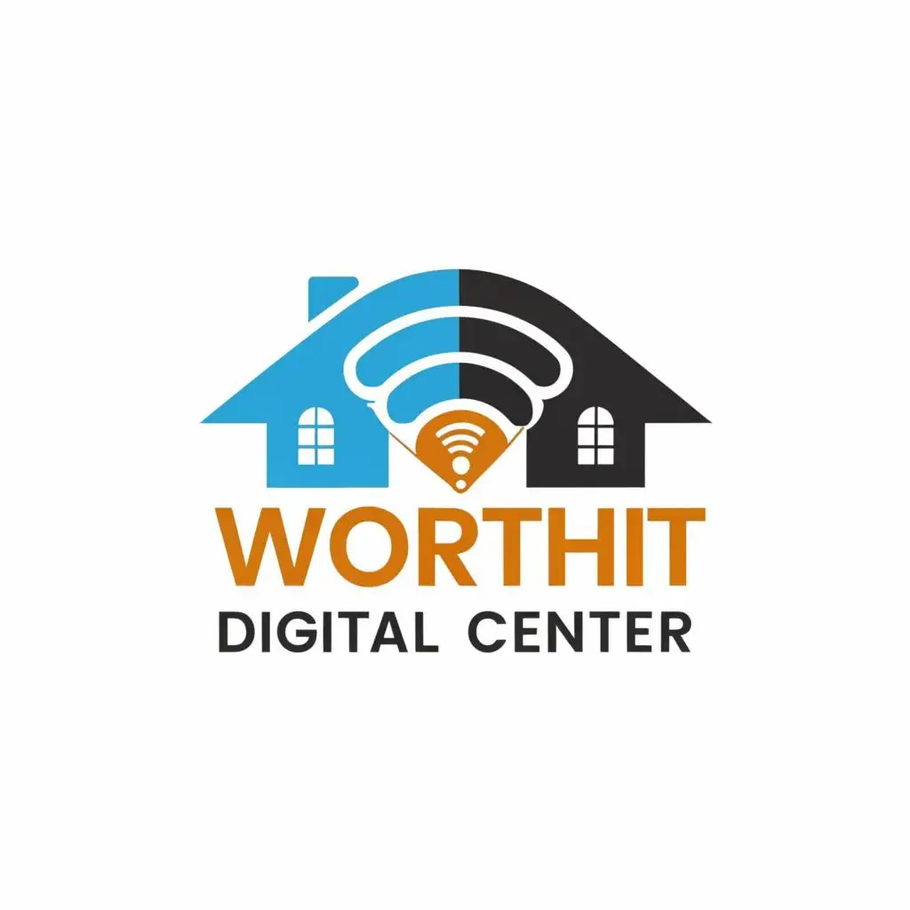 logo, house wifi internet printing, with the text "Worth iT Digital Center", typography, be used in Retail industry