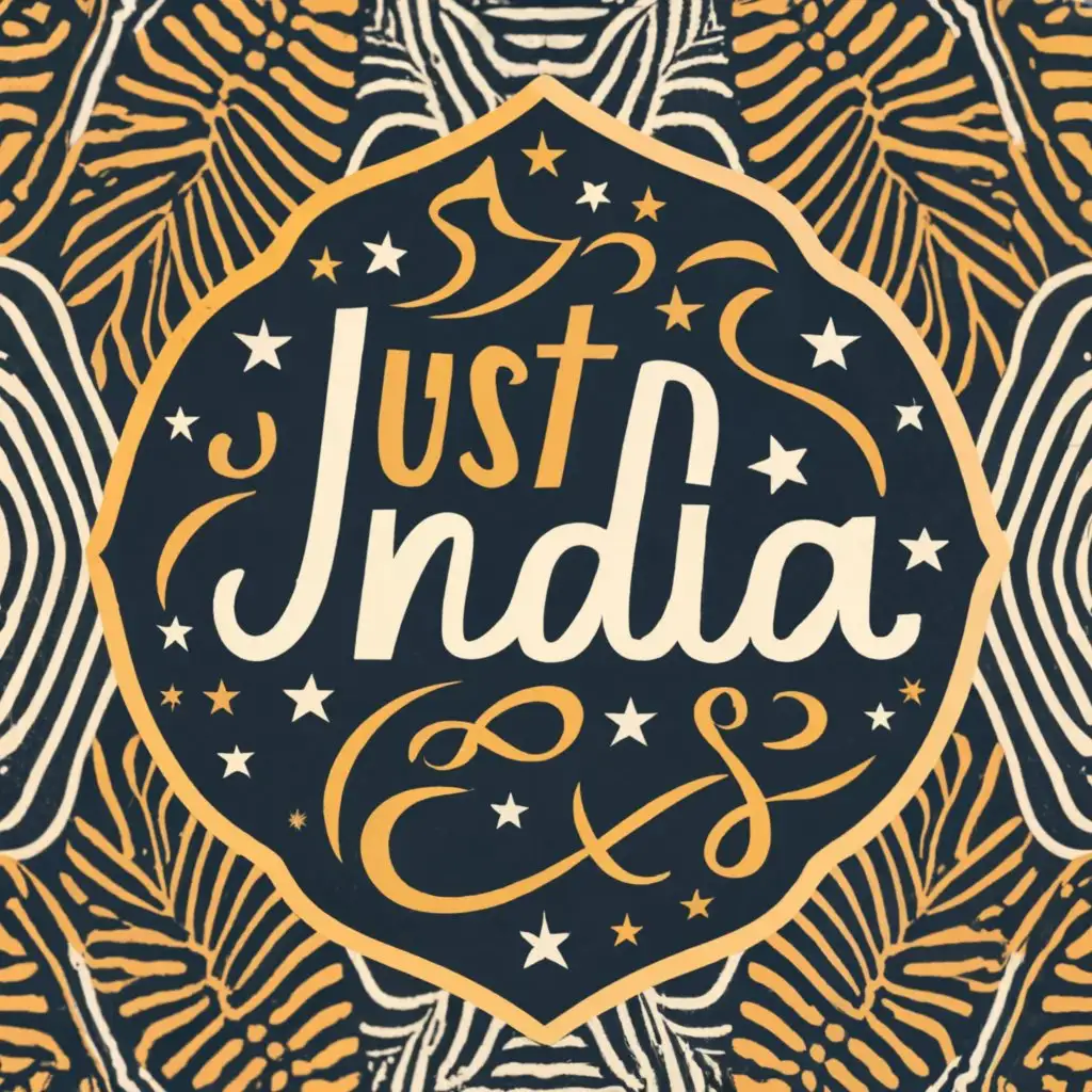 logo, shield, stars, golden, black, pattern, cursive, with the text "JUSTINDIA", typography