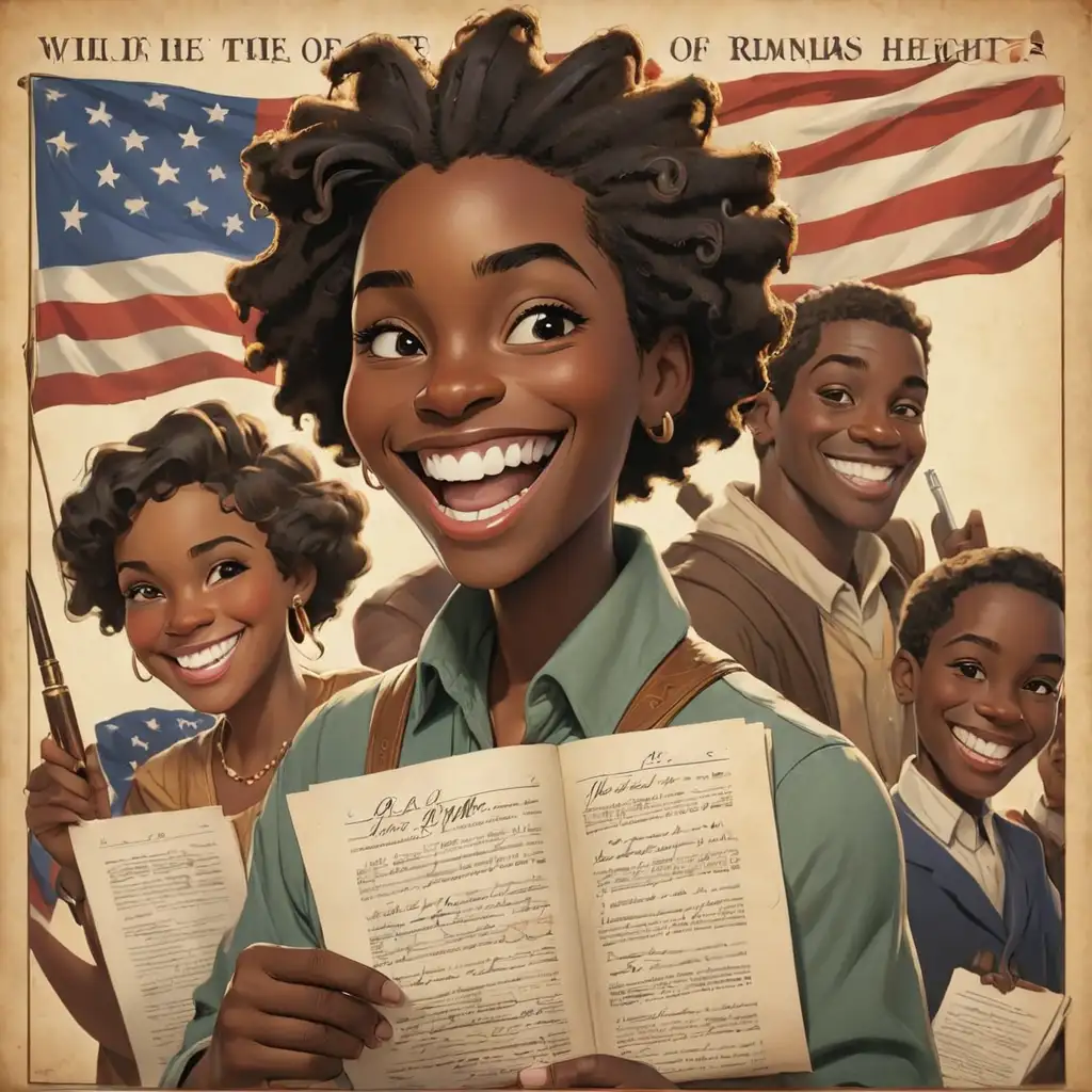 Cartoon-style African Americans bill of rights smiling
