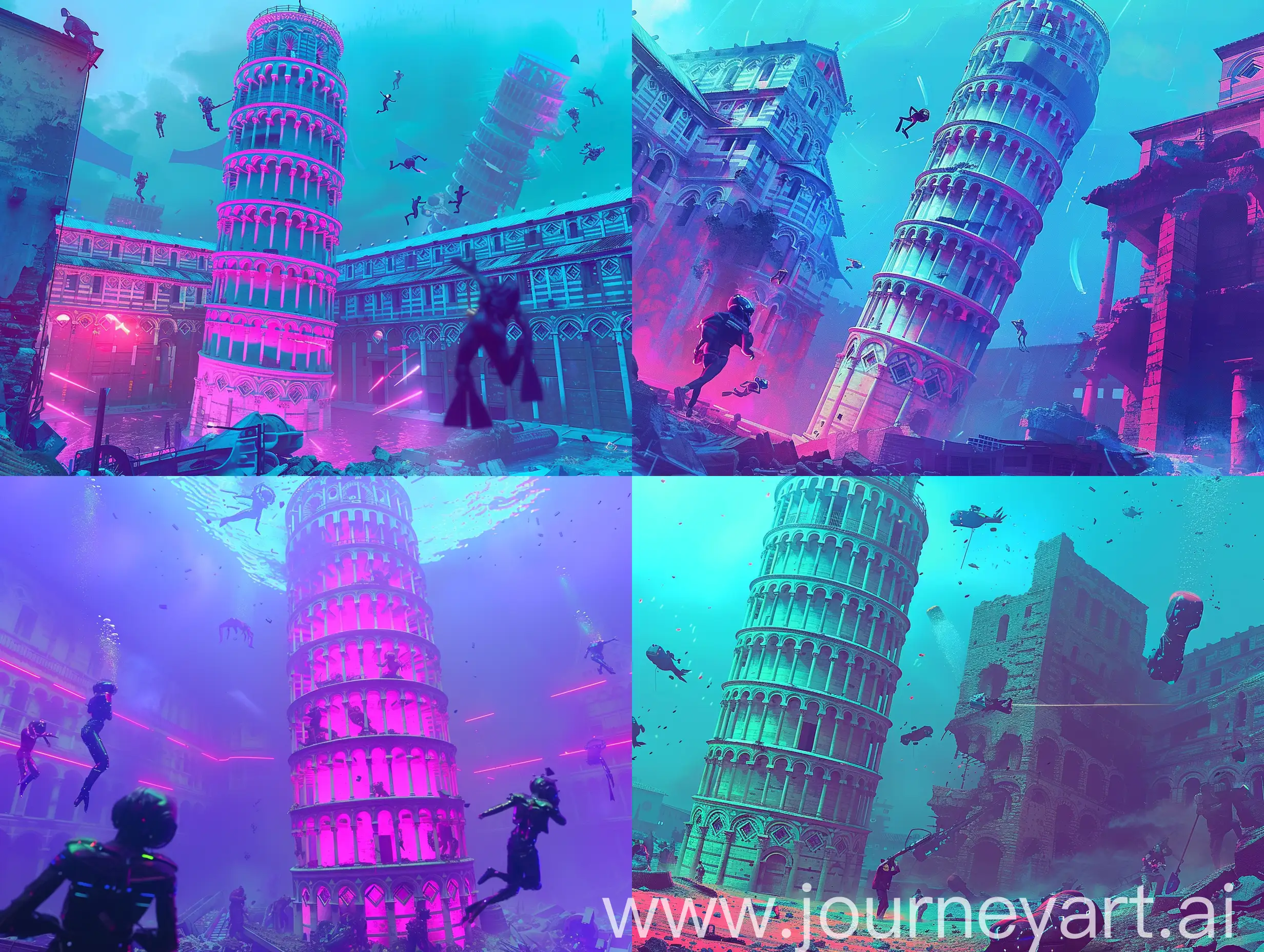Cyberpunk-Leaning-Tower-of-Pisa-in-a-PostApocalyptic-World