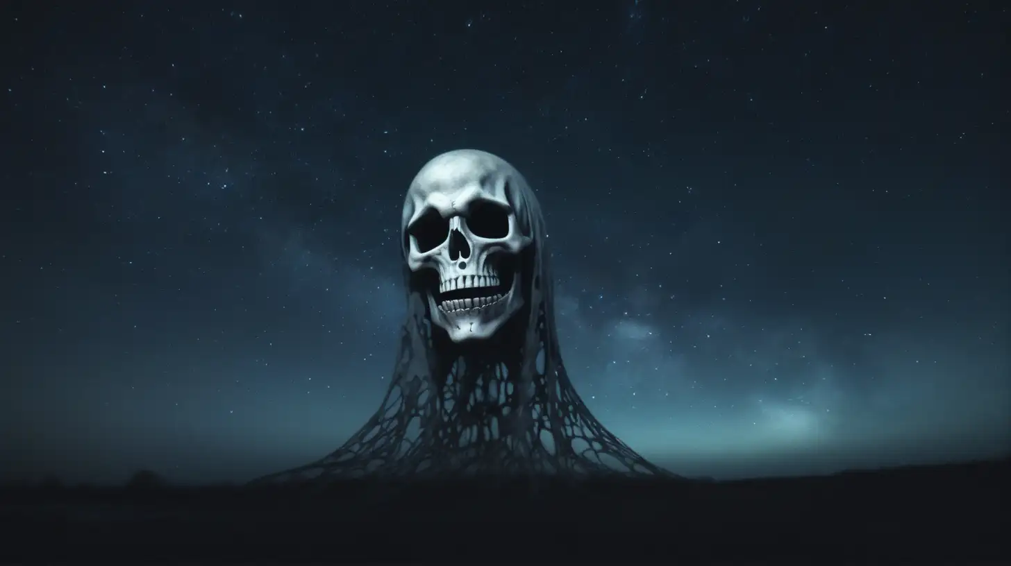 skeletal ghost face in night sky

