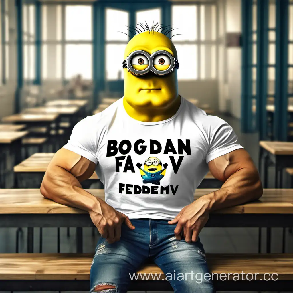 Bogdan-Fadeevs-Muscular-Minion-Relaxing-in-Cafeteria