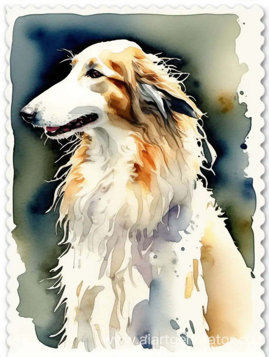 Graceful-Borzoi-Dog-in-Watercolor-Postcard-Scene