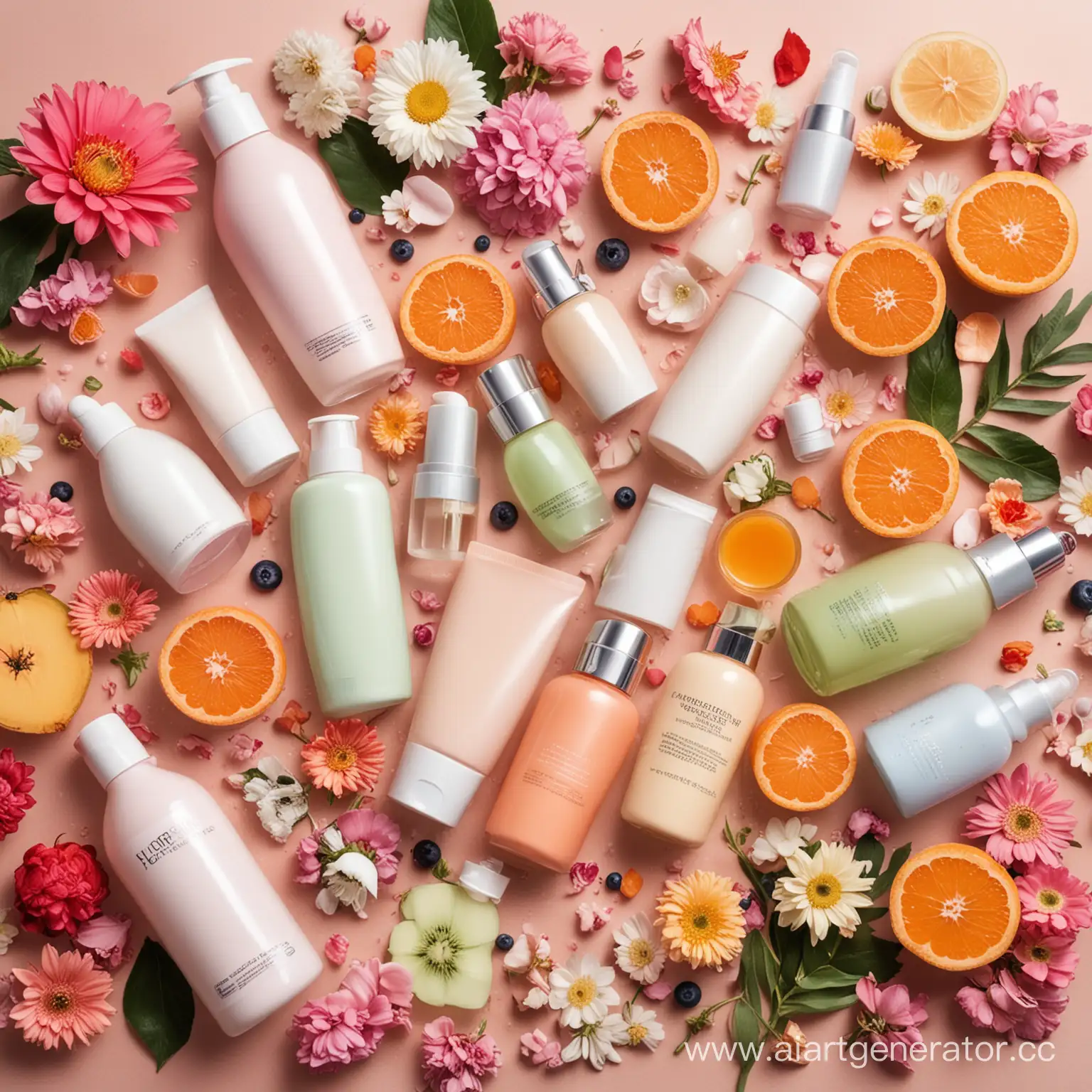 Assorted-Skincare-Products-Bottles-Flowers-and-Fruits-Display