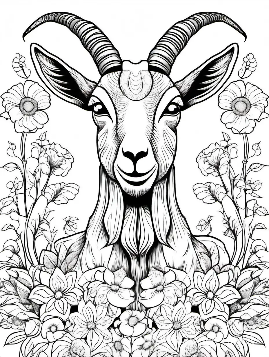 Tranquil-Goat-Among-Flowers-Relaxing-Adult-Coloring-Page