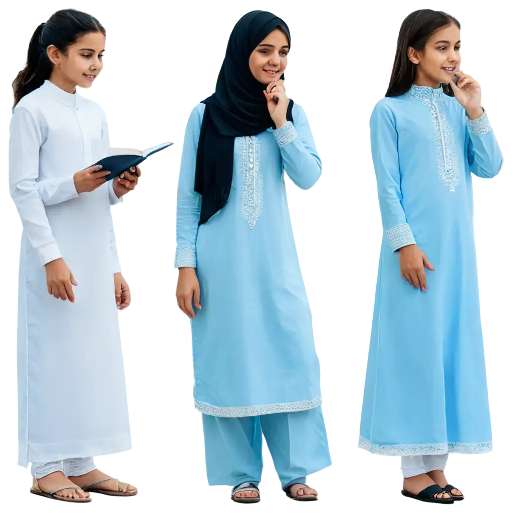 Stunning-PNG-Image-School-Muslim-Girls-in-White-Shalwar-and-Sky-Blue-Kurta