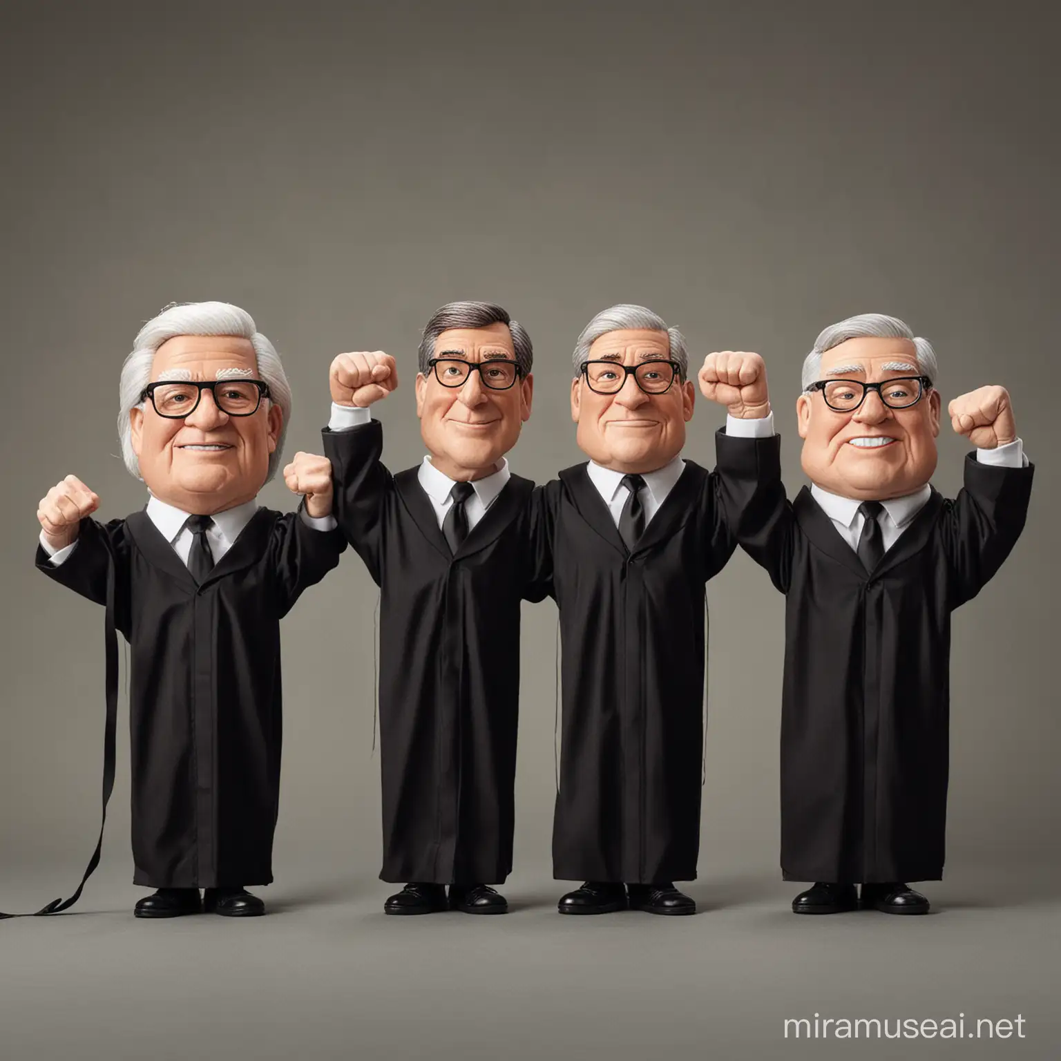 United States Supreme Court Justices depicted as puppets flexing their biceps