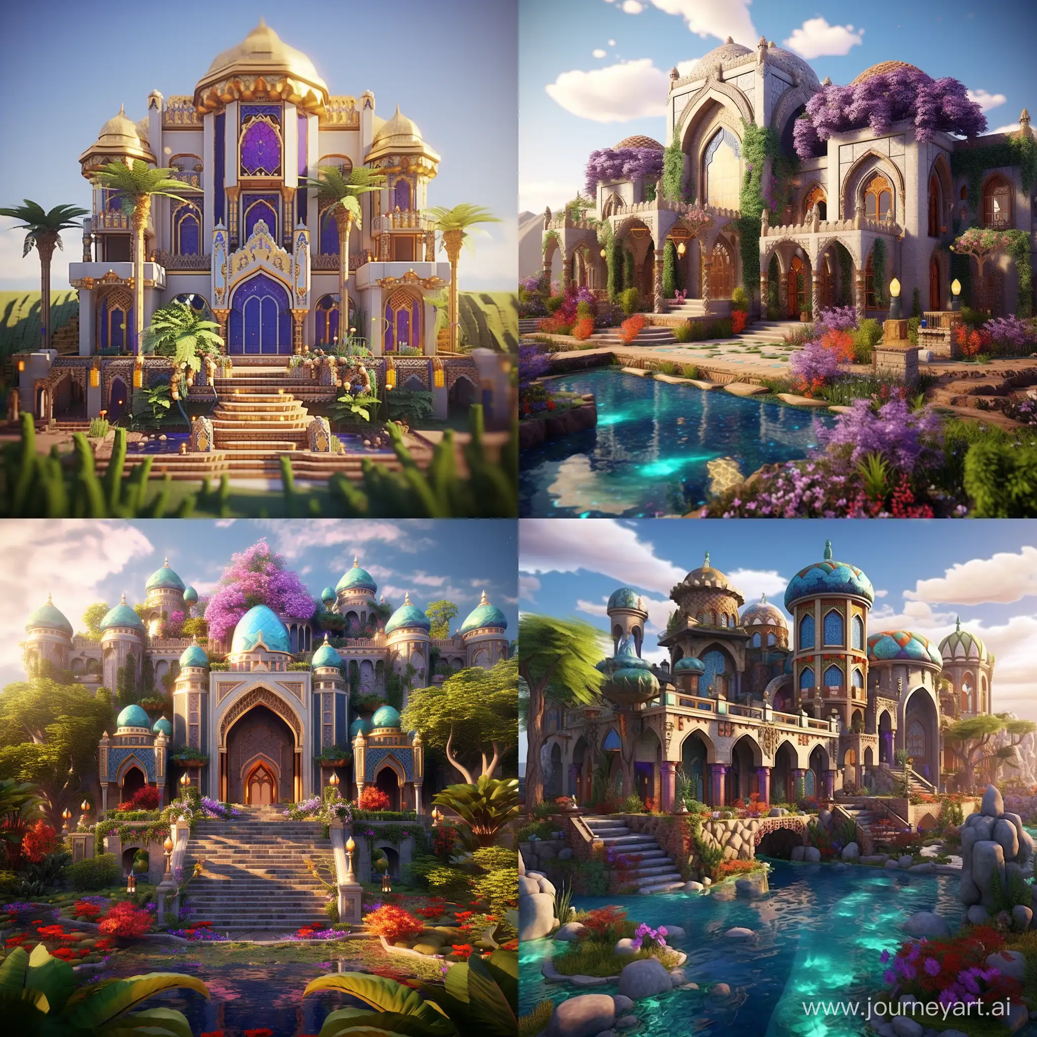 Minecraft house in the style of persian colorful miniature majestic kingdom --q 2