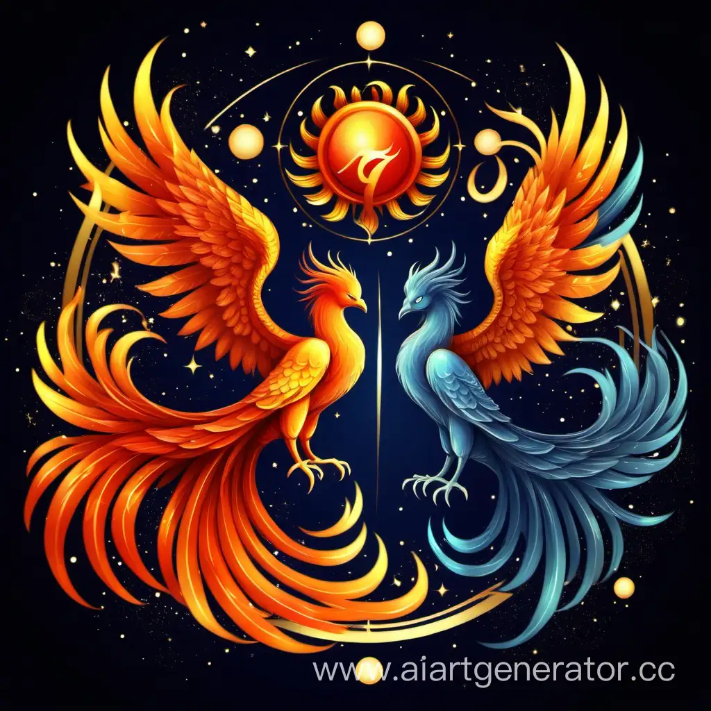 Virgo-Zodiac-Sign-and-Phoenix-Mythical-Creature-in-Cosmic-Harmony