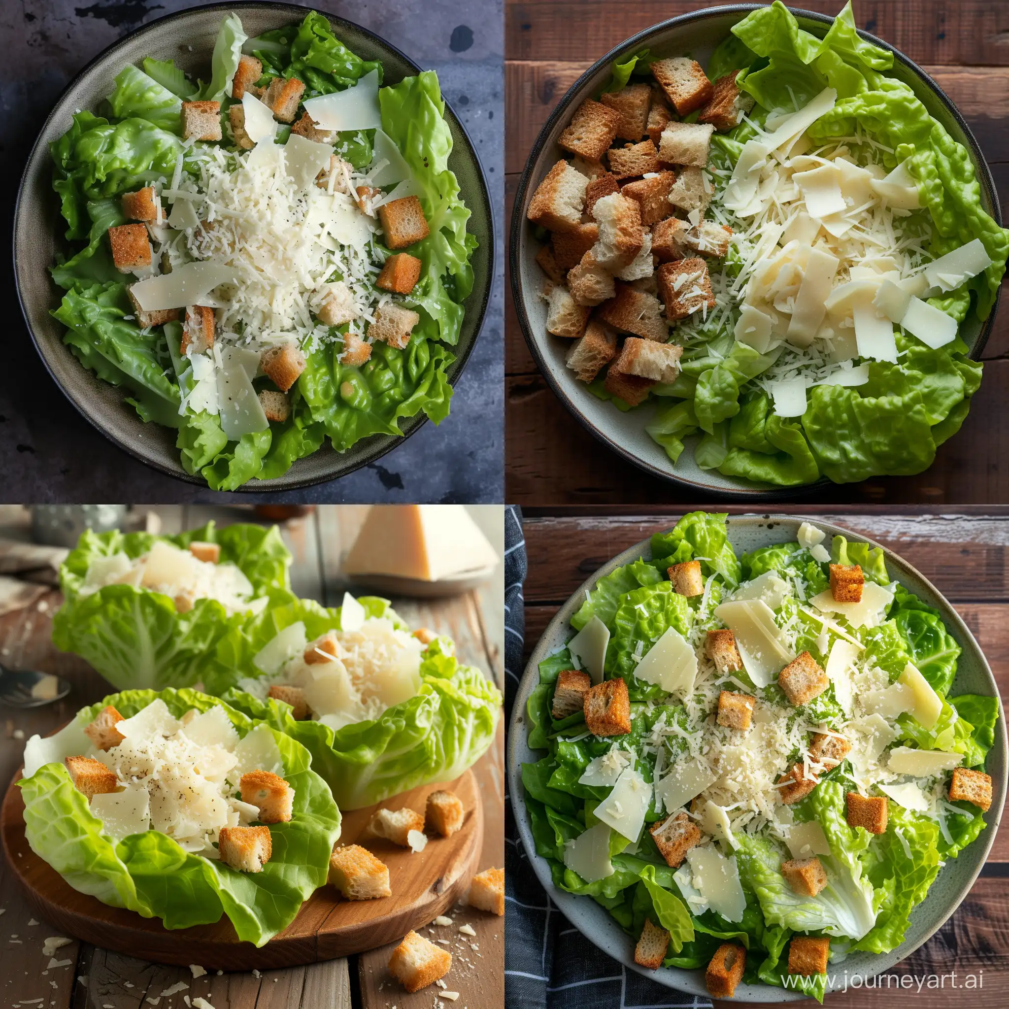 Baby gem lettuce, croutons, grated Italian cheese 