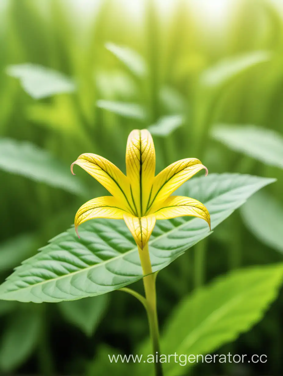 Adder’s Tongue yellow flower wild BIG flower 8k ALL FOCUS with natural fresh green 2 leaves on white background 