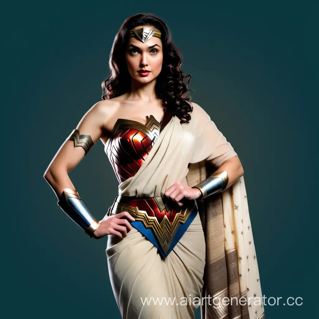 Wonder woman(in wonder costume) fusion in saree, pale