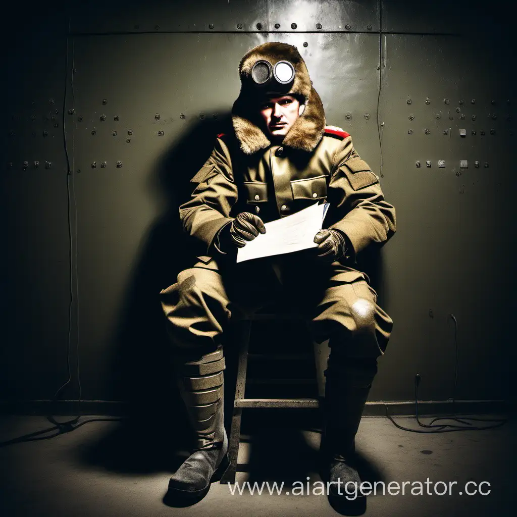 Soviet-Style-Soldier-in-HighTech-Armor-Holding-Documents-in-Interrogation-Room