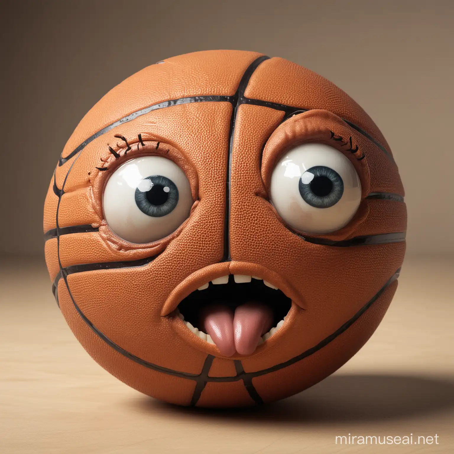 A basketball taking with eyes and mouth