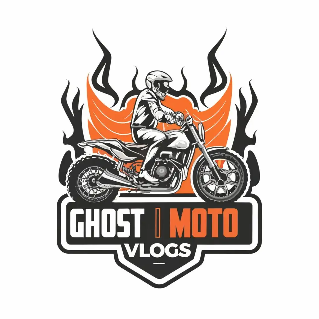 logo, Bikes riding and stunning, with the text "GHOST MOTO VLOGS", typography, be used in Automotive industry