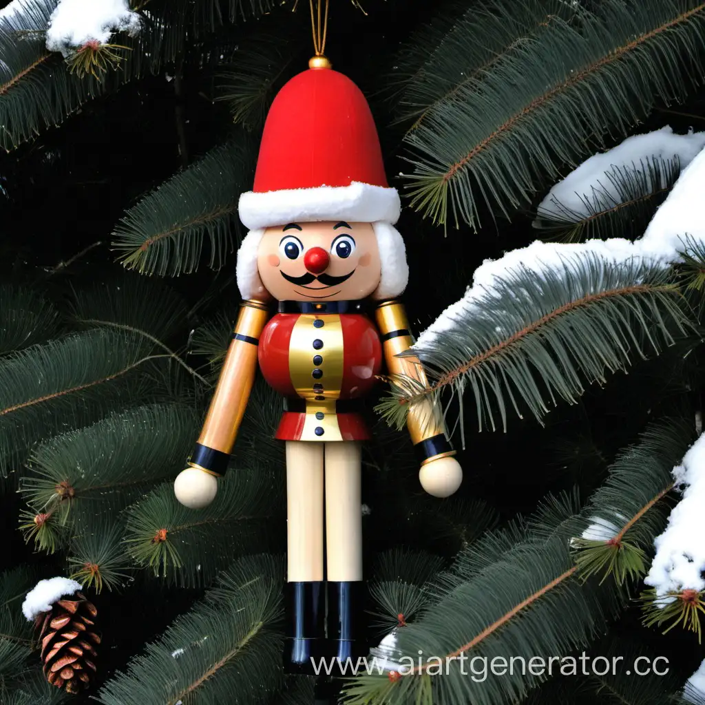 the nutcracker in the foliage of the winter garden