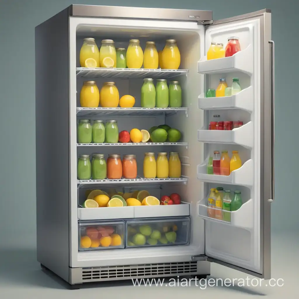 мультяшный открытый холодильник с лимонадами