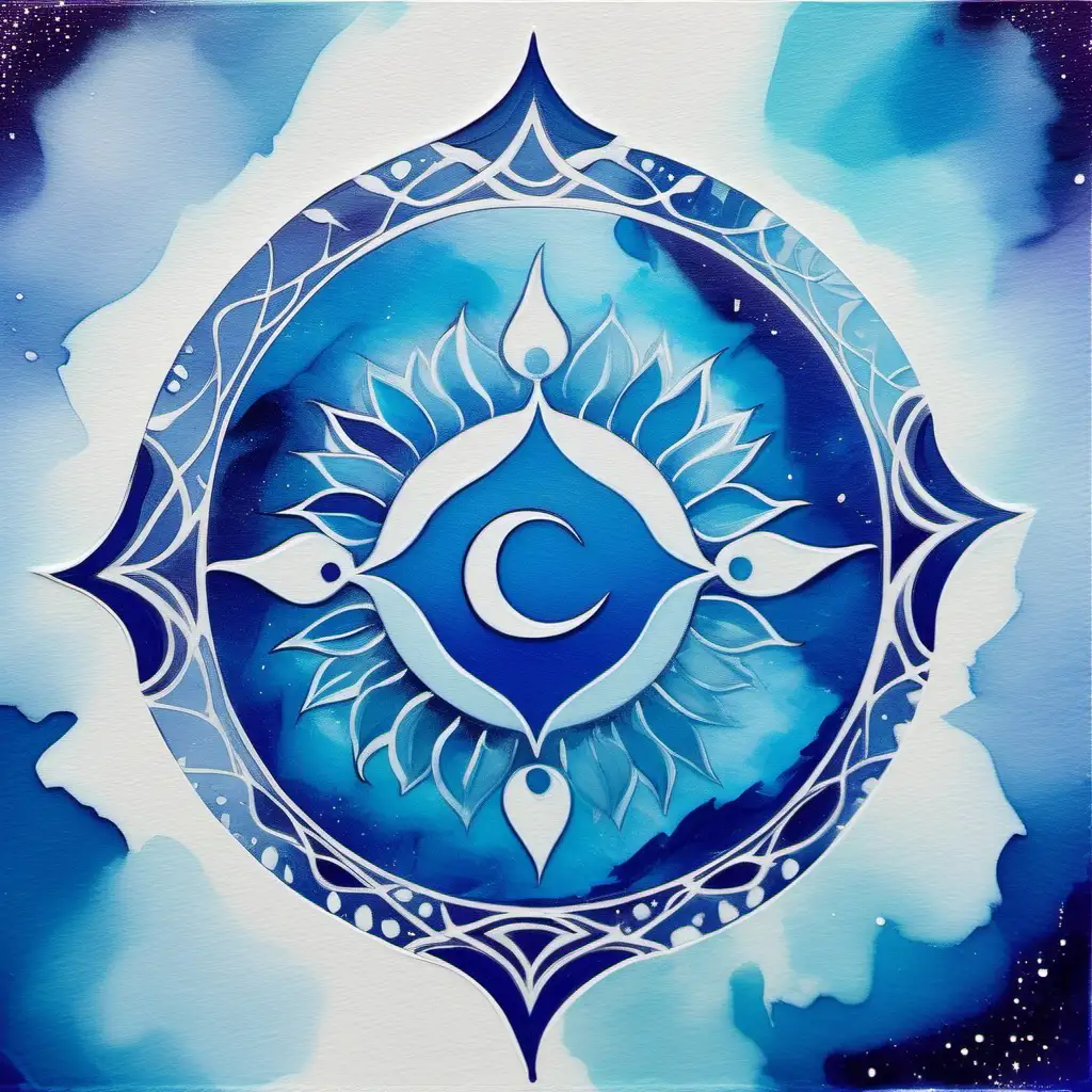 Ethereal Blue Throat Chakra Symbol in Artistic Oracle Card Design
