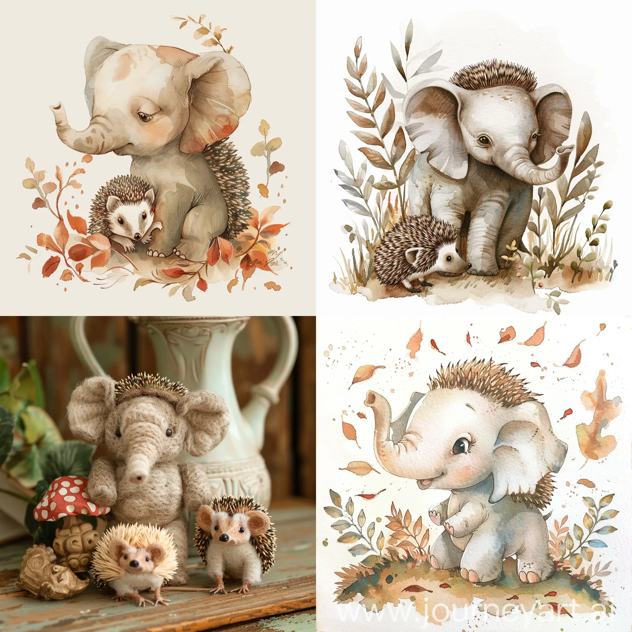 Adorable-Baby-Elephant-and-Hedgehog-Playing-Together-in-Forest