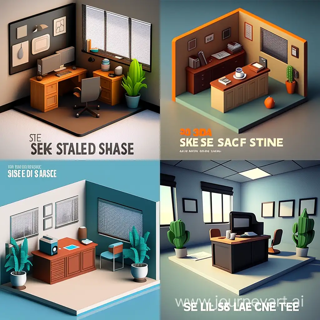 Please create scene in office in 3D simple style