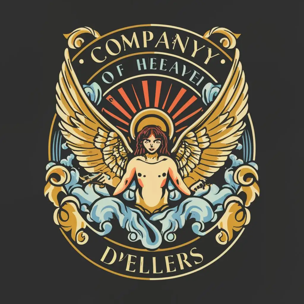 logo, Heaven or Angelic, with the text "Company of Heaven Dwellers", typography