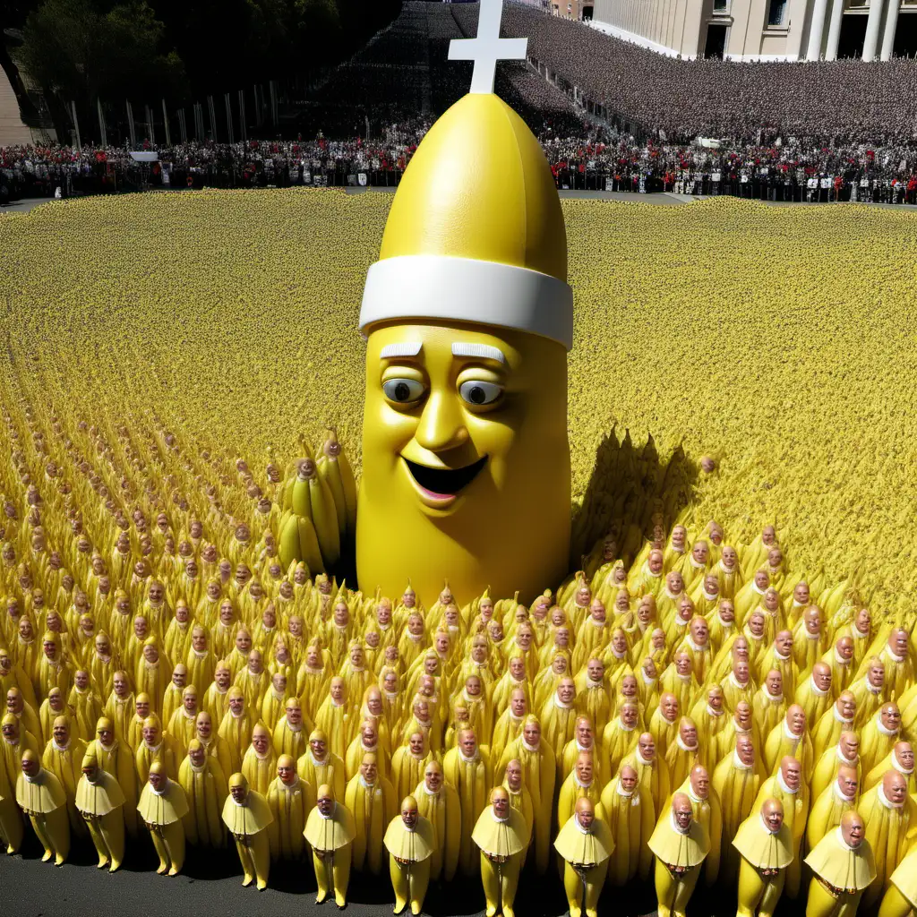 Vibrant Banana People Gather Around the Pope in Joyful Celebration
