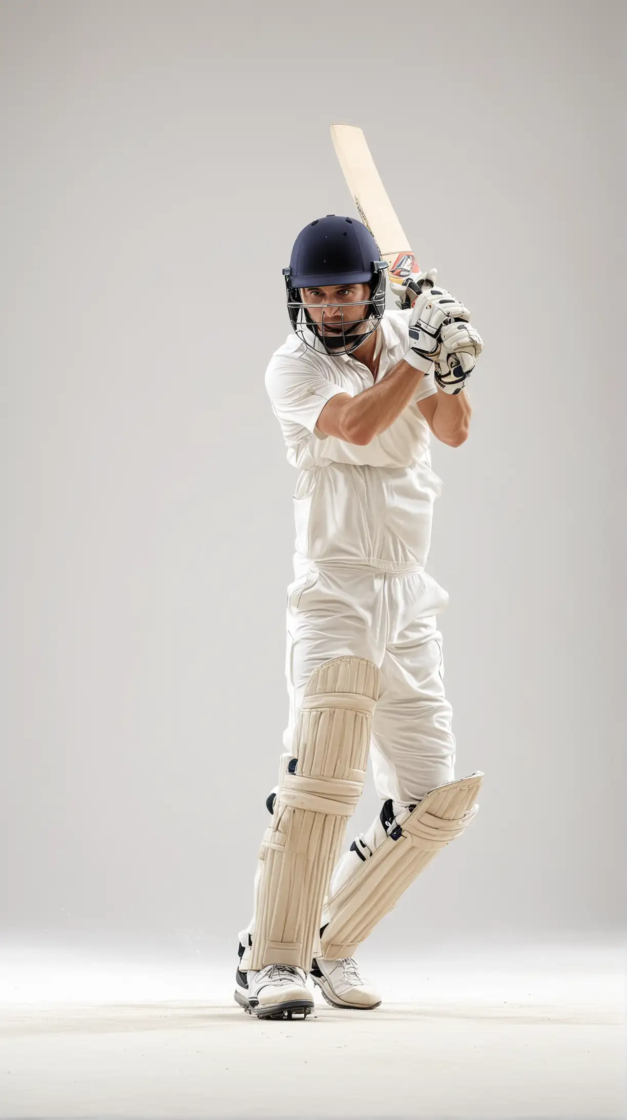 cricket player in action on a solid white background