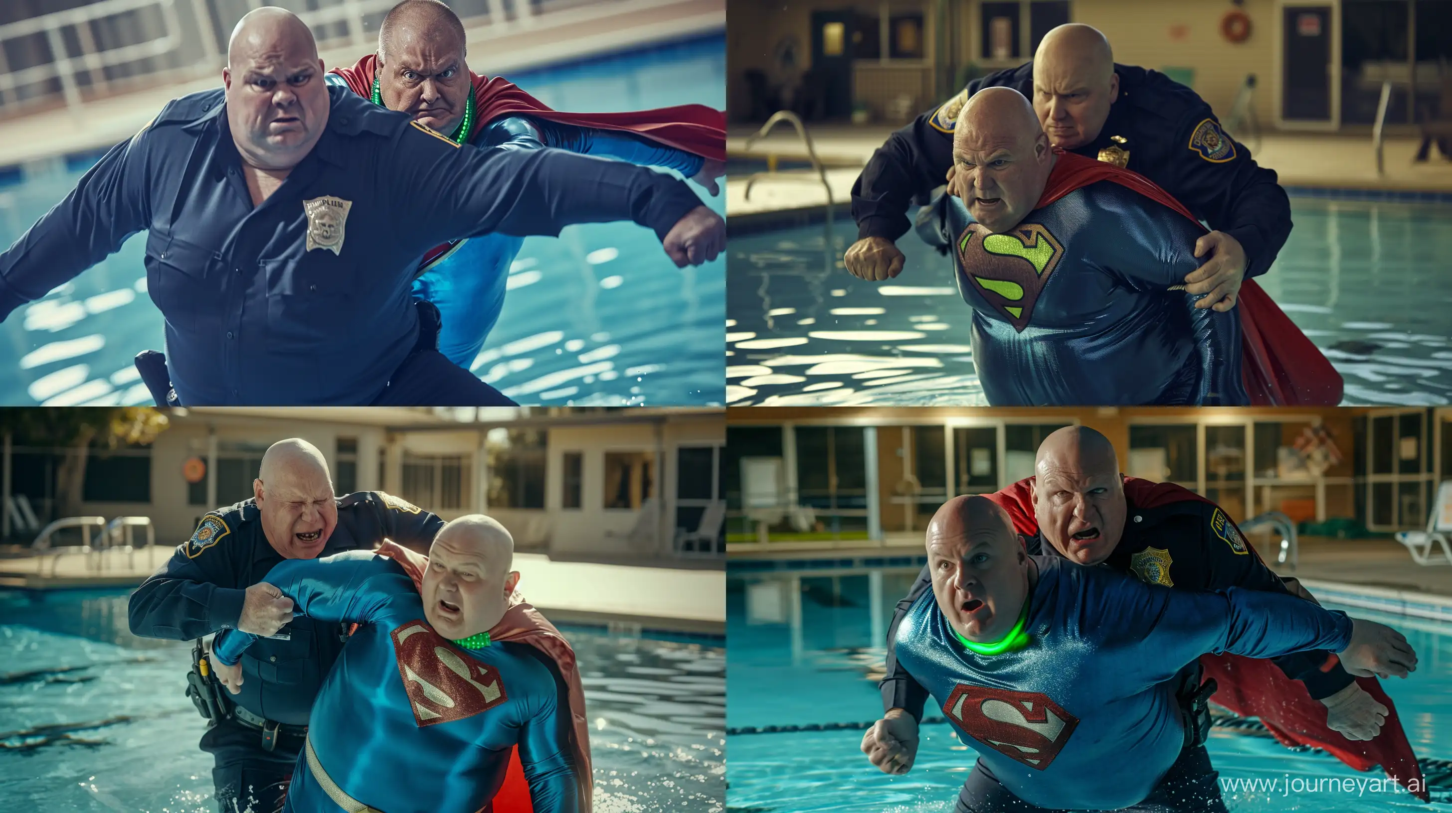 Elderly-Poolside-Showdown-Navy-Officer-vs-Superman-in-Silky-Blue-Costume