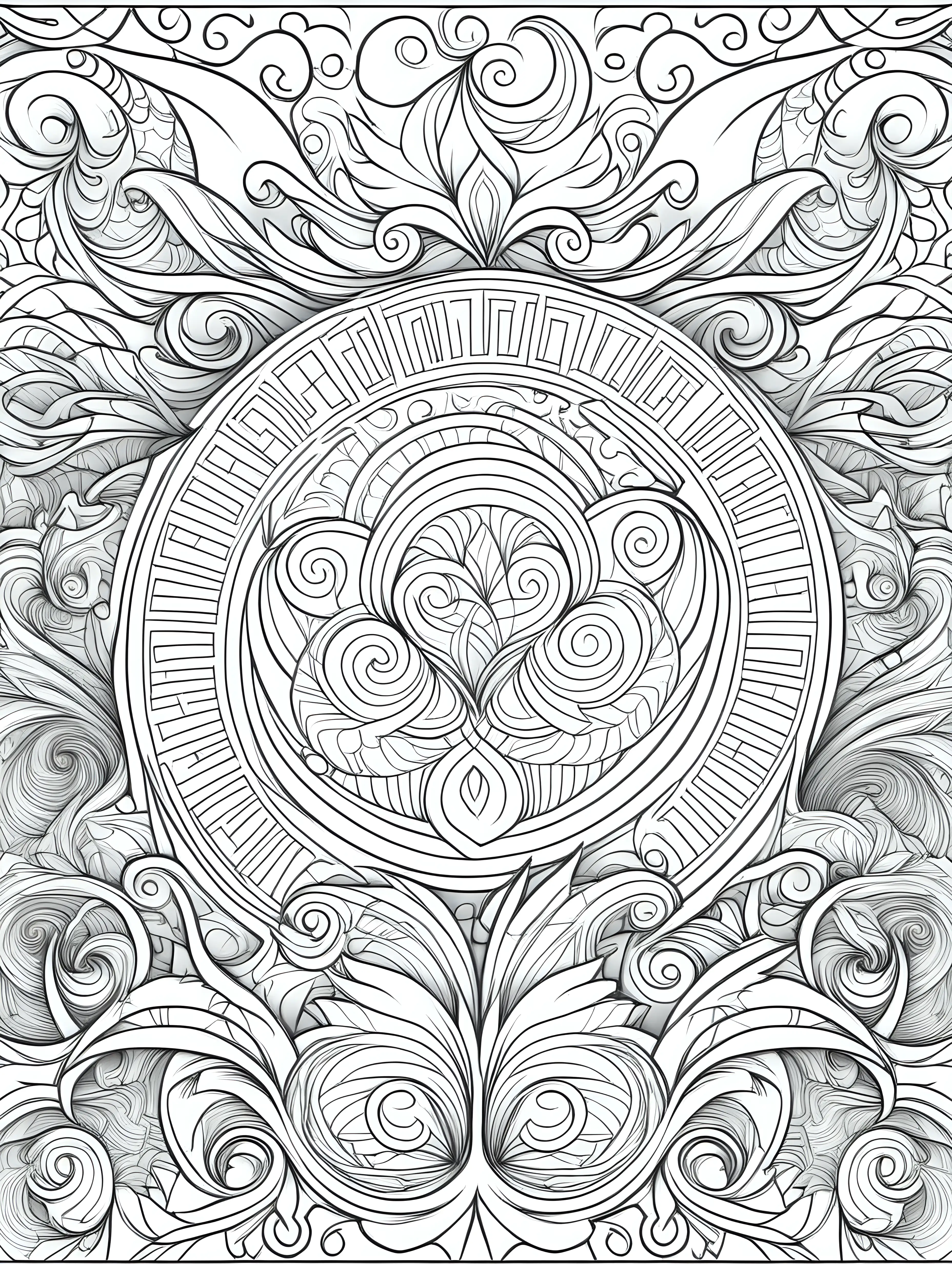 Magical Seamless Pattern Outline for Adult Coloring Book