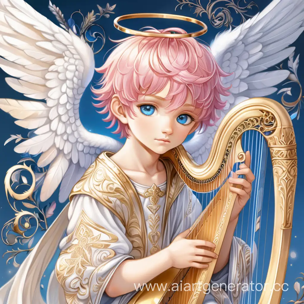 Tender-Boy-Angel-Playing-Harp-Radiating-Love-and-Peace