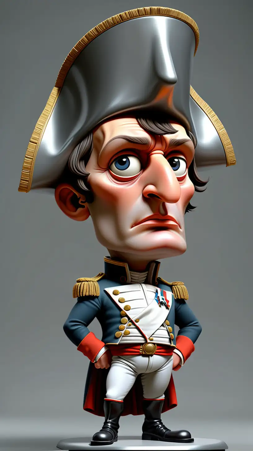 Cartoon Napoleon Bonaparte with Oversized Head and Short Limbs on Silver Background