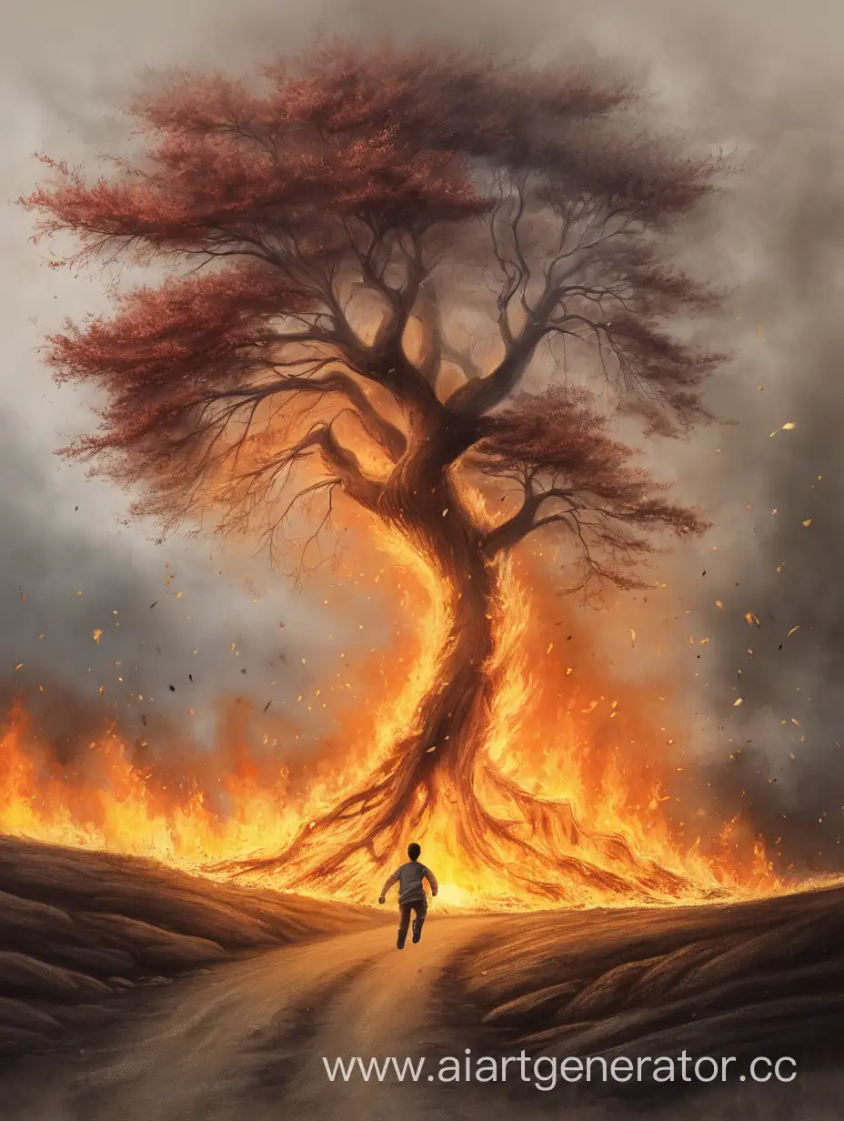 нарисуй красивое дерево бегущее от пожара