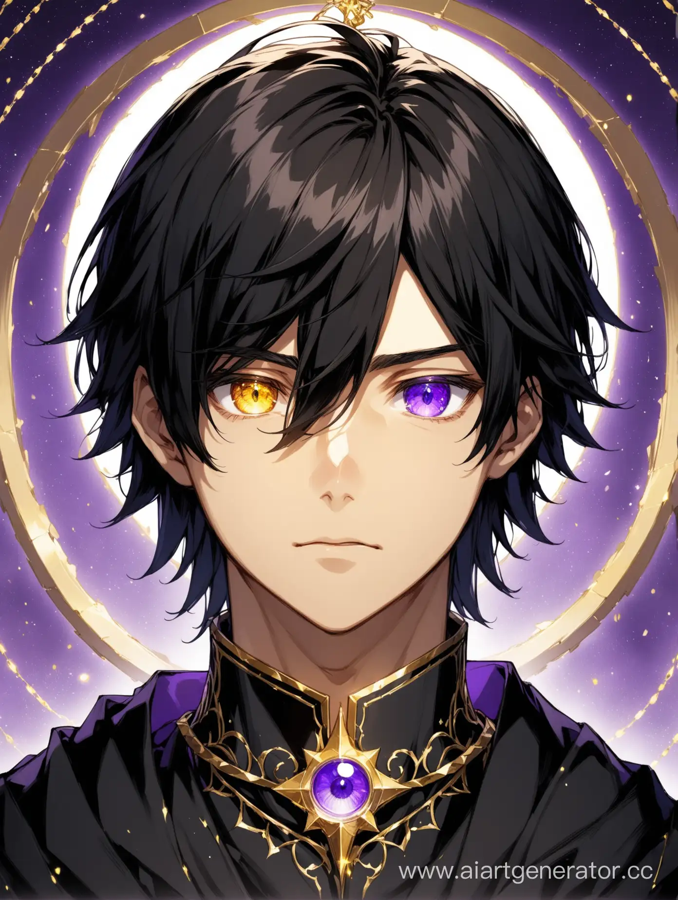 Enigmatic-Young-Man-with-Heterochromia-in-Black-Robe-and-Violet-Aura