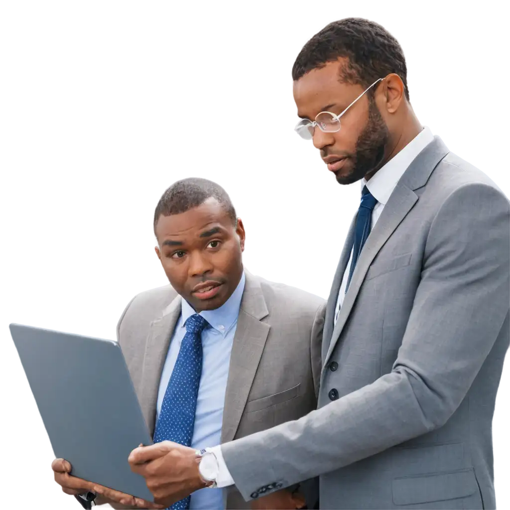 a black man, a consultant helping a client.
