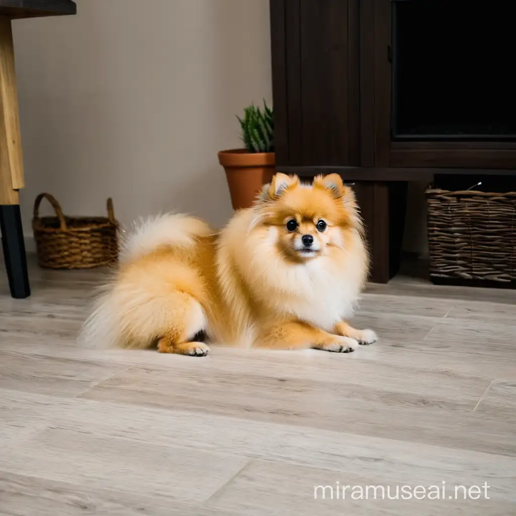 Adorable Blonde Pomeranian Pup with Expressive Eyes