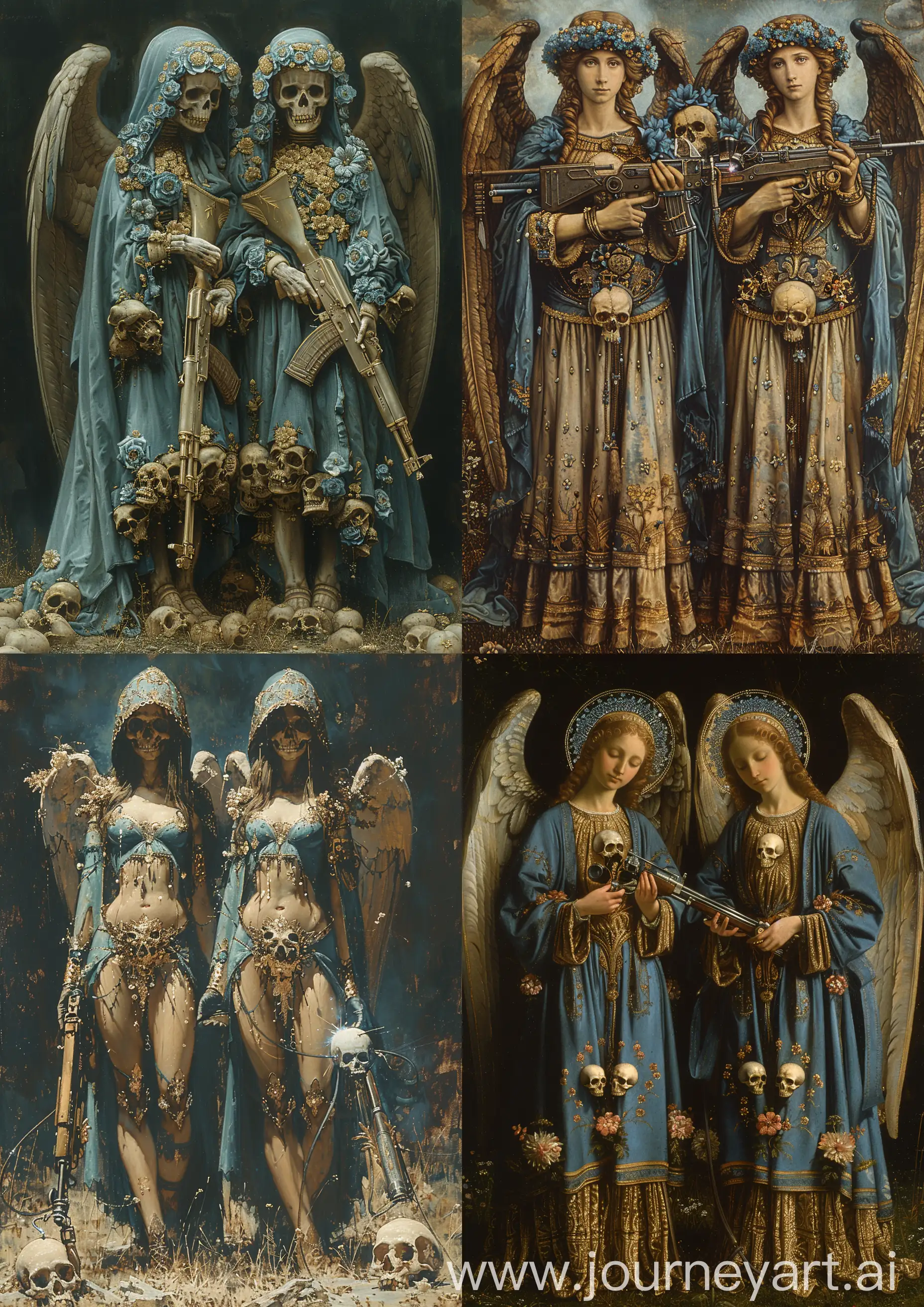 Warrior-Angel-Sisters-Ornate-Blue-Skulls-Gold-Robes-and-Kalashnikovs