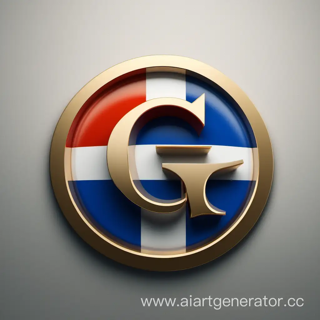 логотип G в круге на фоне флага россии