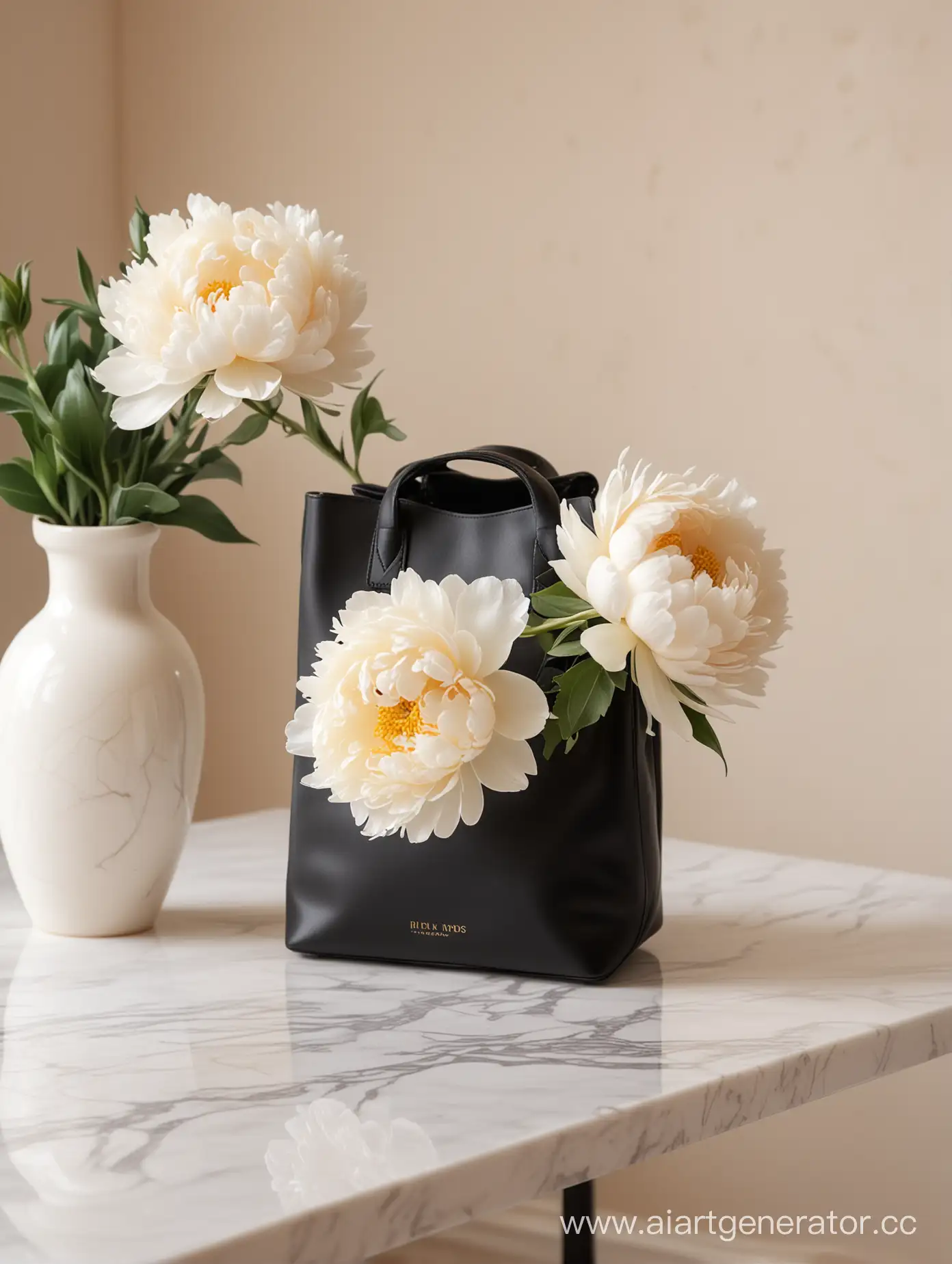 Elegant-Black-Mini-Bag-and-White-Peonies-on-Marble-Table