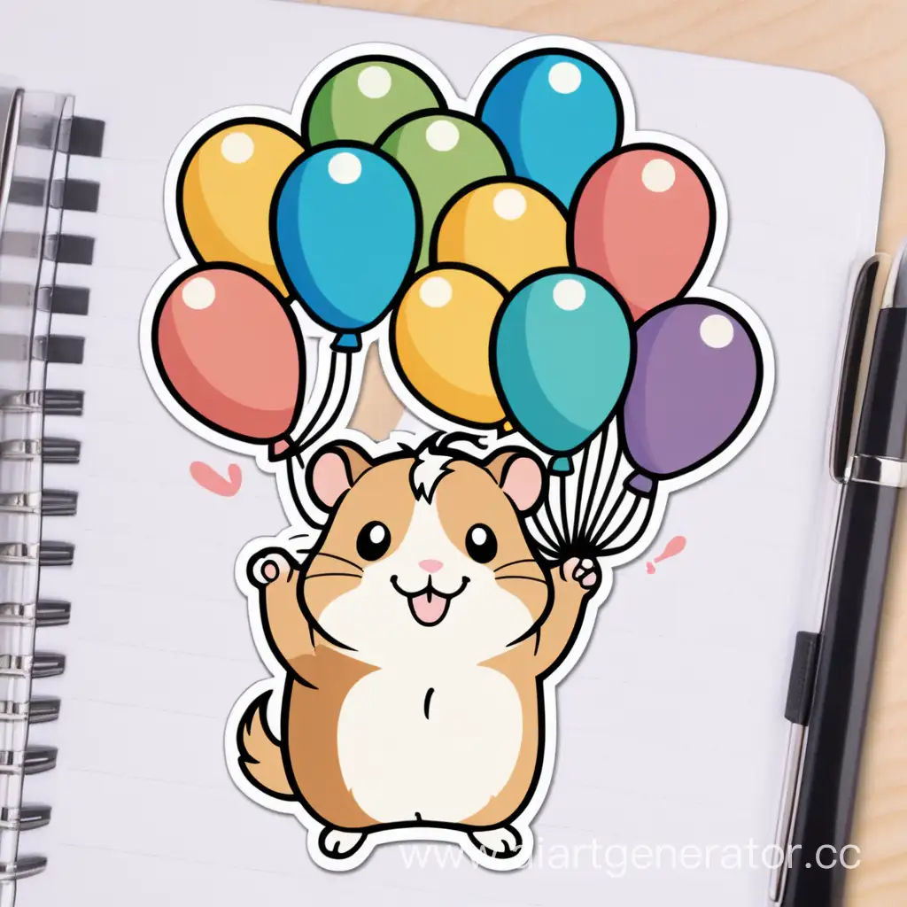 Smiling-Dzhungar-Hamster-Holding-Colorful-Air-Balloons-Sticker