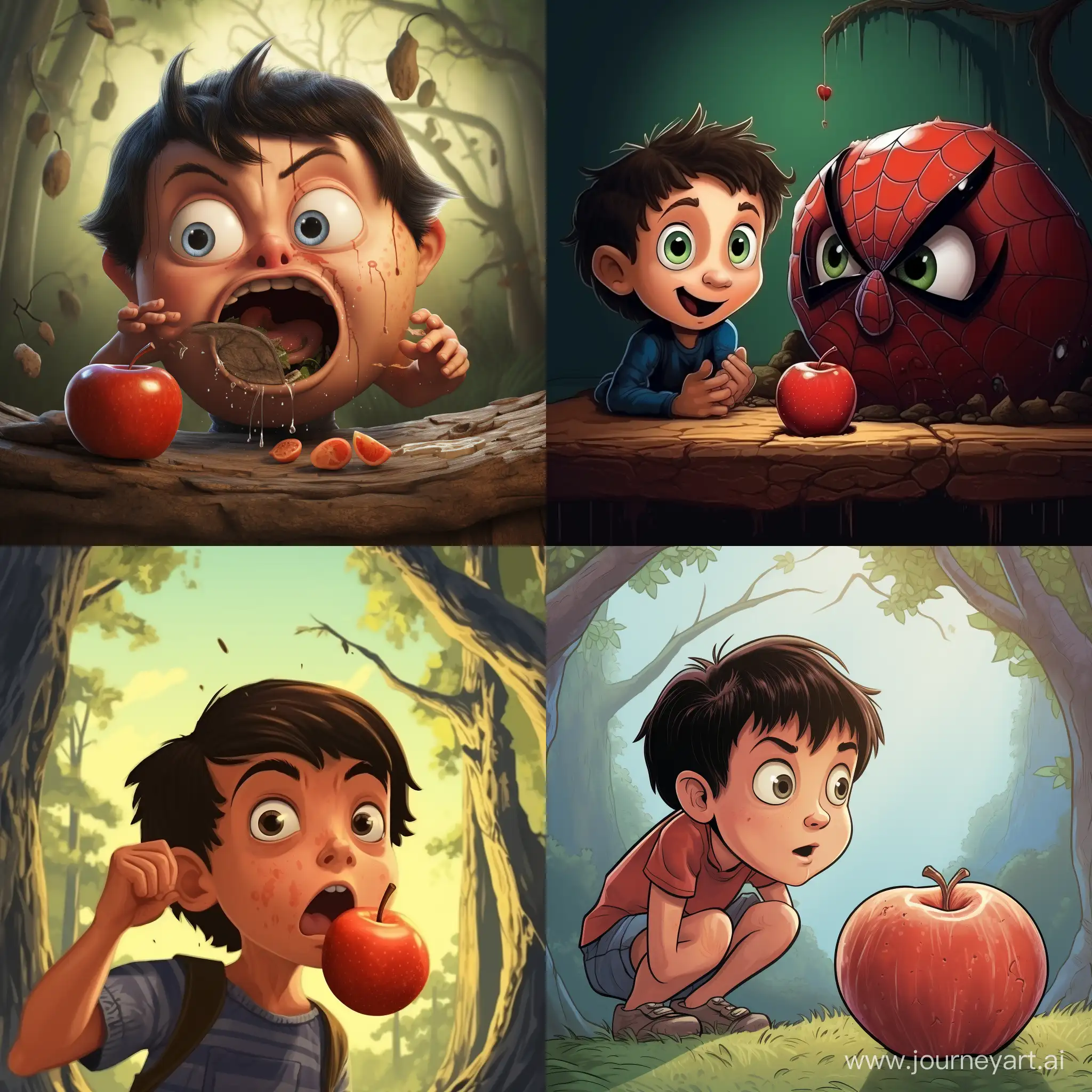 Man-Discovering-Cartoon-Spider-in-Apple