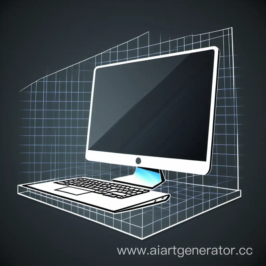 stylish computer with thin lines on a transparent background