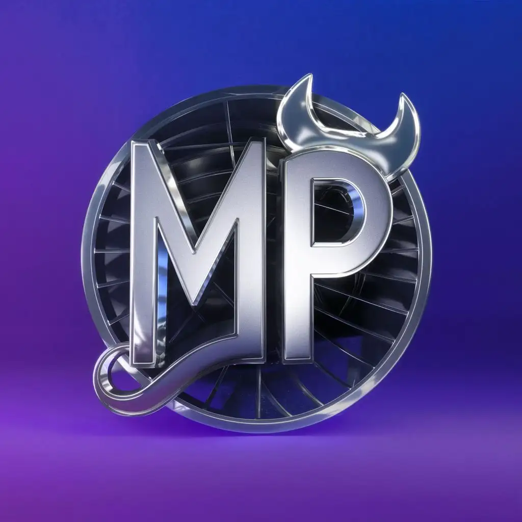 logo, Cool devil letters, silver color. 3D, with the text "MP", typography