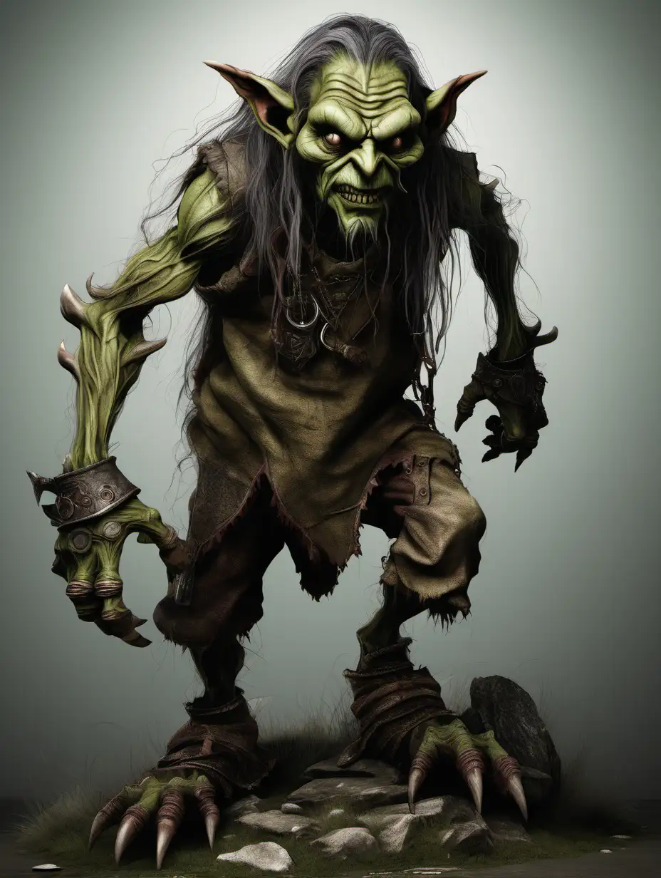 An image of an ugly 3'5 feet tall goblin in detailed fantasy style