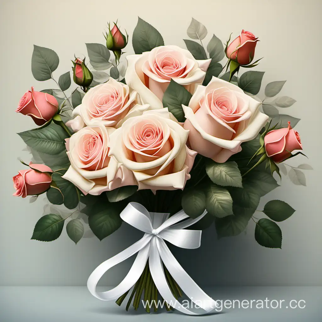Elegant-Bouquet-of-Roses-with-White-Ribbon
