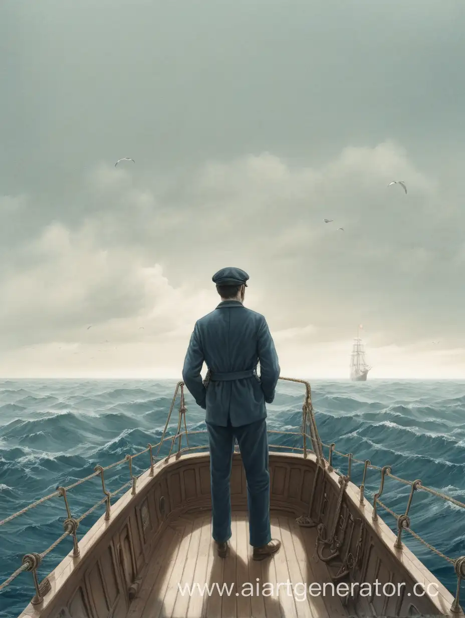 Человек на корабле в океане, где невидно берега.