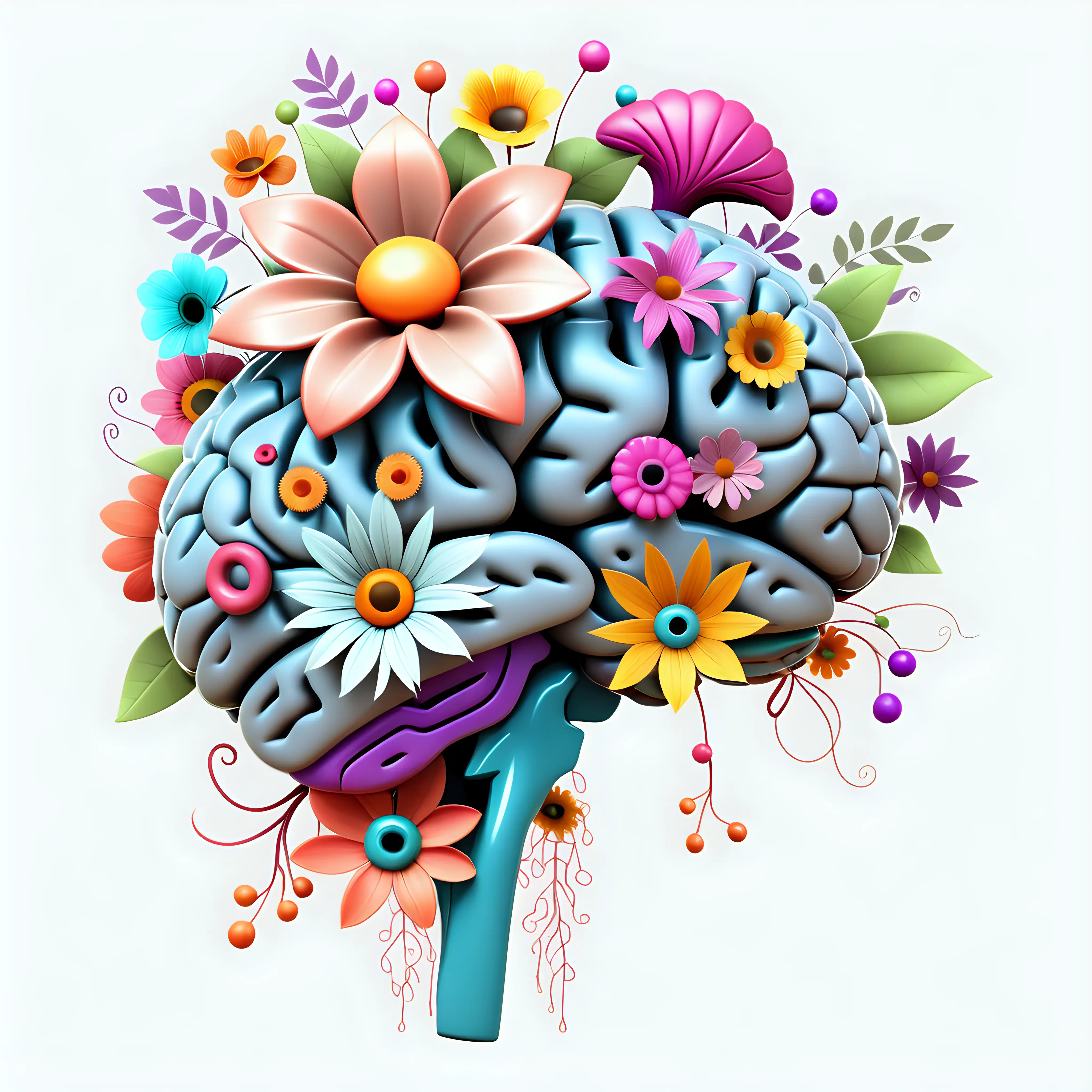 Floral Brain Clipart with clear background