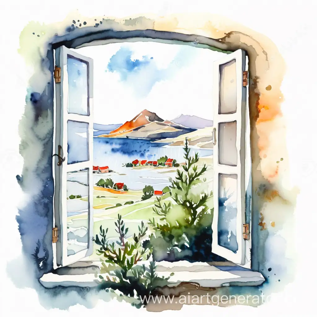 Scenic-Landscape-in-Ink-and-Watercolor-Window-View-of-Nature