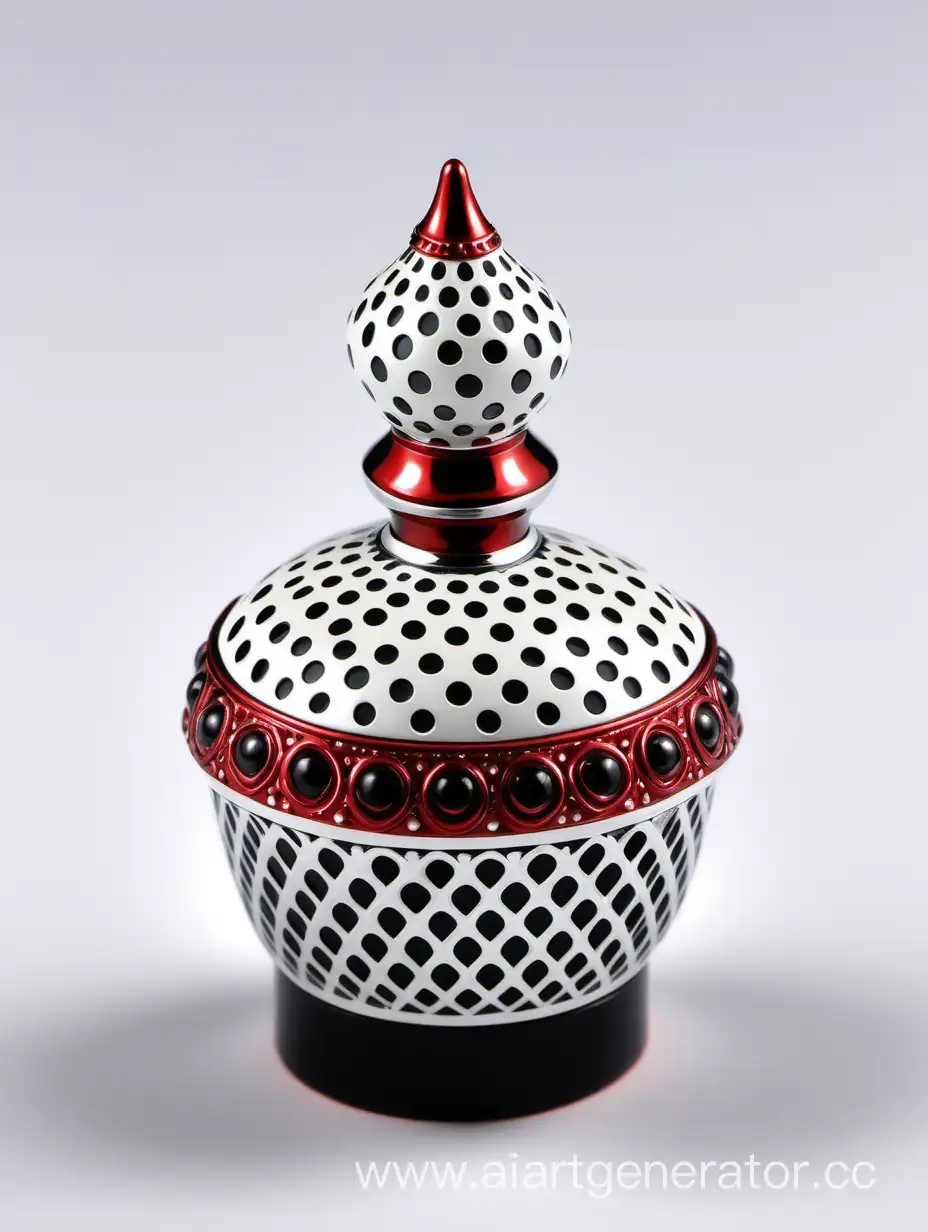 Elegant-Zamac-Perfume-Ornamental-Cap-with-Arabesque-Pattern-in-Pearl-White-and-Matt-RedWhite-Finish