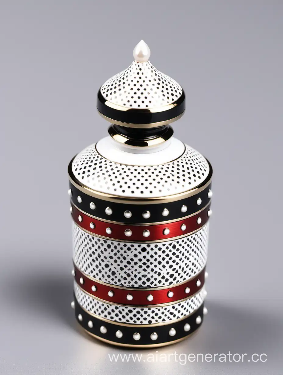 Elegant-Zamac-Perfume-Ornamental-Cap-with-Arabesque-Pattern-in-Pearl-White-and-Matt-RedWhite-Accents