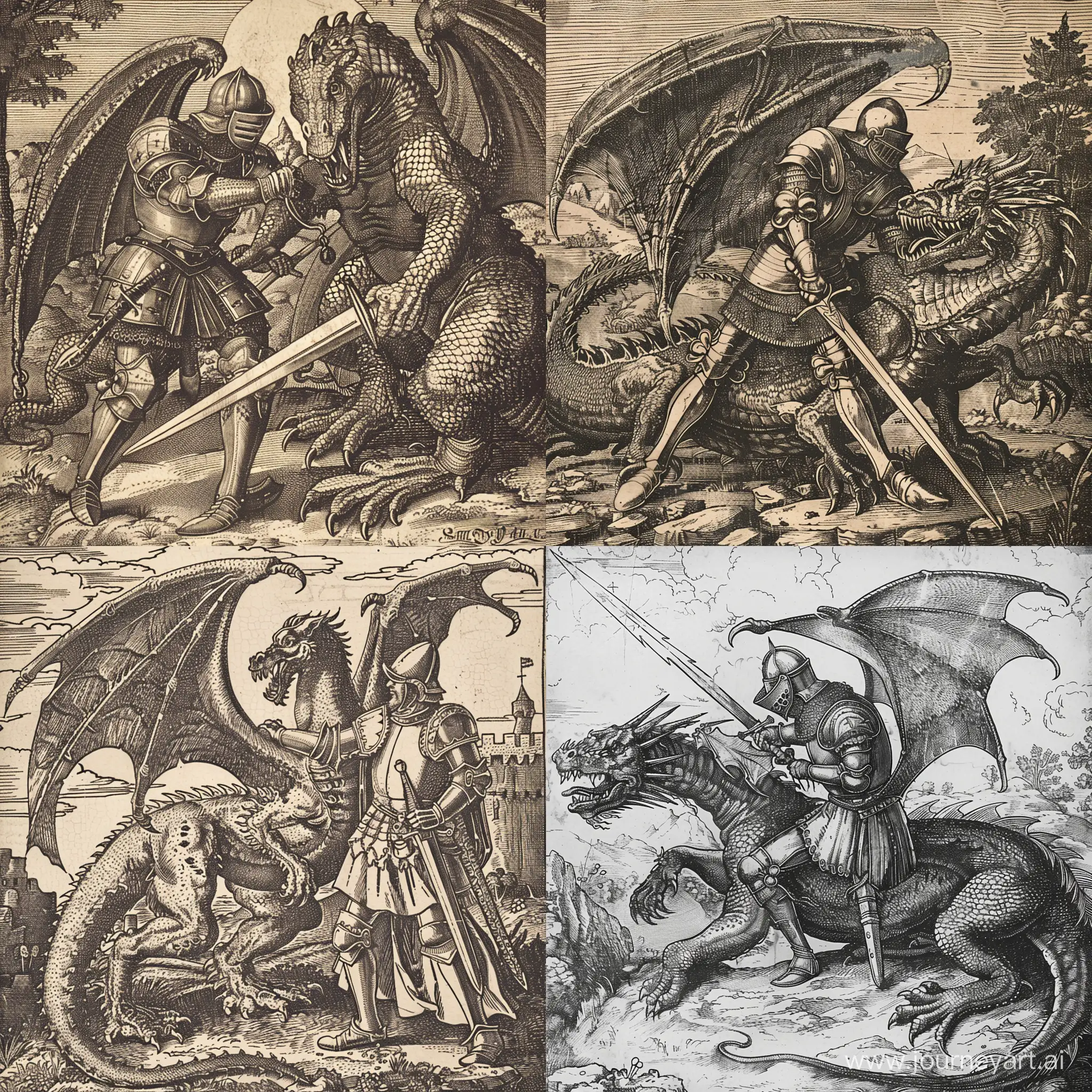 Medieval-Knight-Triumphs-Over-Fierce-Dragon-Engraving